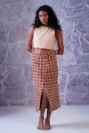 Buy_Label RaMa_Brown Cotton Hand Block Print Geometric Pencil Fit Skirt _at_Aza_Fashions