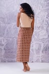 Shop_Label RaMa_Brown Cotton Hand Block Print Geometric Pencil Fit Skirt _at_Aza_Fashions