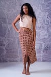 Label RaMa_Brown Cotton Hand Block Print Geometric Pencil Fit Skirt _Online_at_Aza_Fashions