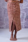 Buy_Label RaMa_Brown Cotton Hand Block Print Geometric Pencil Fit Skirt _Online_at_Aza_Fashions