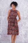 Buy_Label RaMa_Brown Cotton Hand Block Print Floral Round Day Dream Dress _at_Aza_Fashions