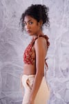 Label RaMa_Red Cotton Hand Block Print Floral V Neck In The Light Crop Top _Online_at_Aza_Fashions