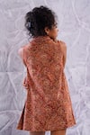 Shop_Label RaMa_Red Cotton Hand Block Print Paisley Cowl Neck Short Dress _at_Aza_Fashions