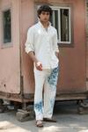 Buy_Jatin Malik_Ivory Knit Linen Hand Paint Sponge Ink Overshirt With Pant _at_Aza_Fashions