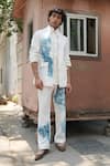 Jatin Malik_Ivory Knit Linen Hand Paint Sponge Ink Overshirt With Pant _Online_at_Aza_Fashions