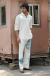 Buy_Jatin Malik_Ivory Knit Linen Hand Paint Sponge Ink Overshirt With Pant _Online_at_Aza_Fashions