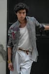 Buy_Jatin Malik_Grey Cotton Linen Print Abstract Overshirt _at_Aza_Fashions