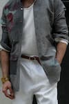 Buy_Jatin Malik_Grey Cotton Linen Print Abstract Overshirt _Online_at_Aza_Fashions