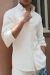 Buy_Jatin Malik_Ivory Knit Linen Double Collar Ink Overshirt _Online_at_Aza_Fashions