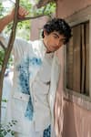 Jatin Malik_Ivory Knit Linen Double Collar Ink Overshirt _at_Aza_Fashions