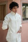 Jatin Malik_Ivory Cotton Twill Applique Floral Embroidered Summertime Shirt _Online_at_Aza_Fashions