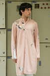 Jatin Malik_Pink Kurta Jute Crepe Print Abstract Landscape With Pant _Online_at_Aza_Fashions