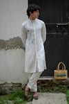 Buy_Jatin Malik_White Kurta Bamboo Crepe Hand Paint Floral Embroidered Bloom With Pant _at_Aza_Fashions