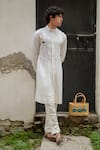 Jatin Malik_White Kurta Bamboo Crepe Hand Paint Floral Embroidered Bloom With Pant _Online_at_Aza_Fashions