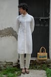 Shop_Jatin Malik_White Kurta Bamboo Crepe Hand Paint Floral Embroidered Bloom With Pant _Online_at_Aza_Fashions