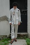 Jatin Malik_Ivory Linen Silk Hand Paint Abstract Windmill Overshirt And Pant Set _Online_at_Aza_Fashions