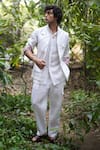 Jatin Malik_Ivory Cotton Linen Patch Work Abstract Allay Waistcoat And Trouser Set _Online_at_Aza_Fashions