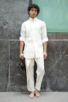 Shop_Jatin Malik_Ivory Cotton Twill Applique Floral Summer Time Shirt With Trouser _at_Aza_Fashions