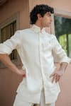 Jatin Malik_Ivory Cotton Twill Applique Floral Summer Time Shirt With Trouser _Online_at_Aza_Fashions