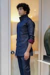 Shop_Jatin Malik_Blue Denim Applique Floral Shacket With Trouser _at_Aza_Fashions