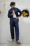 Buy_Jatin Malik_Blue Cotton Linen Pintuck Detail Overshirt With Trouser _at_Aza_Fashions