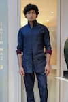 Jatin Malik_Blue Denim Placement Applique Floral Shacket _Online_at_Aza_Fashions