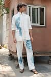 Buy_Jatin Malik_Ivory Knit Linen Hand Painted Abstract Trouser _at_Aza_Fashions