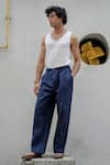 Buy_Jatin Malik_Blue Cotton Linen Pintuck Midnight Plain Trouser _at_Aza_Fashions