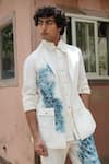 Buy_Jatin Malik_Ivory Knit Linen Hand Painted Abstract Shacket _at_Aza_Fashions