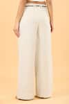 Samyukta Singhania_Off White 100% Linen Embroidery Thread Flared Pant _Online_at_Aza_Fashions