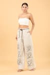 Buy_Samyukta Singhania_Off White 100% Linen Embroidery Thread Flared Pant _Online_at_Aza_Fashions