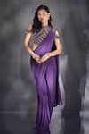 Buy_Alaya Advani_Wine Saree Lycra Embroidered Mirror High Round Pre-draped With Blouse _at_Aza_Fashions