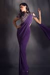 Alaya Advani_Wine Saree Lycra Embroidered Mirror High Round Pre-draped With Blouse _Online_at_Aza_Fashions