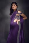 Alaya Advani_Wine Saree Lycra Embroidered Mirror High Round Pre-draped With Blouse _Online