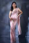 Buy_Alaya Advani_Pink Saree Lycra Embroidered Cutdana One-shoulder Pre-draped With Blouse _at_Aza_Fashions