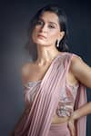 Alaya Advani_Pink Saree Lycra Embroidered Cutdana One-shoulder Pre-draped With Blouse _at_Aza_Fashions