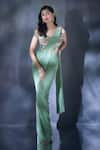 Buy_Alaya Advani_Green Saree Lycra Embroidered Cutdana Pre-draped With Cold Shoulder Blouse _at_Aza_Fashions