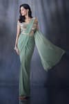 Shop_Alaya Advani_Green Saree Lycra Embroidered Cutdana Pre-draped With Cold Shoulder Blouse _Online_at_Aza_Fashions