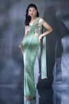 Shop_Alaya Advani_Green Saree Lycra Embroidered Cutdana Pre-draped With Cold Shoulder Blouse 