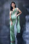 Alaya Advani_Green Saree Lycra Embroidered Cutdana Pre-draped With Cold Shoulder Blouse _Online