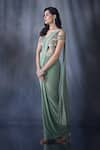 Buy_Alaya Advani_Green Saree Lycra Embroidered Cutdana Pre-draped With Cold Shoulder Blouse _Online