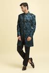 Buy_Aryavir Malhotra_Blue Embroidered Fabric Lining Taffeta Silk Midnight Bloom Kurta With Pant _at_Aza_Fashions