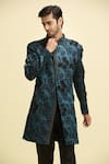 Shop_Aryavir Malhotra_Blue Embroidered Fabric Lining Taffeta Silk Midnight Bloom Kurta With Pant _Online_at_Aza_Fashions