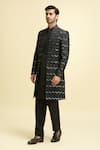 Shop_Aryavir Malhotra_Black  Lining Taffeta Embroidery Sequin Chevron Jacket Kurta Set _Online_at_Aza_Fashions