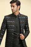 Aryavir Malhotra_Black  Lining Taffeta Embroidery Sequin Chevron Jacket Kurta Set _at_Aza_Fashions