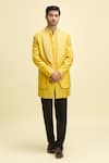 Buy_Aryavir Malhotra_Yellow Cotton  Lining Taffeta Pearl Meadow Lapel Jacket Pant Set _at_Aza_Fashions