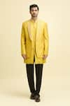 Aryavir Malhotra_Yellow Cotton  Lining Taffeta Pearl Meadow Lapel Jacket Pant Set _Online_at_Aza_Fashions