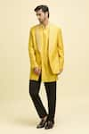 Buy_Aryavir Malhotra_Yellow Cotton  Lining Taffeta Pearl Meadow Lapel Jacket Pant Set _Online_at_Aza_Fashions