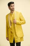 Shop_Aryavir Malhotra_Yellow Cotton  Lining Taffeta Pearl Meadow Lapel Jacket Pant Set _Online_at_Aza_Fashions