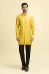 Aryavir Malhotra_Yellow Cotton  Lining Taffeta Pearl Meadow Lapel Jacket Pant Set _at_Aza_Fashions